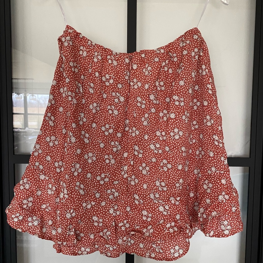 Lulus Floral Print Rust White Rayon Polyester Ruffle skirt - Picture 6 of 11
